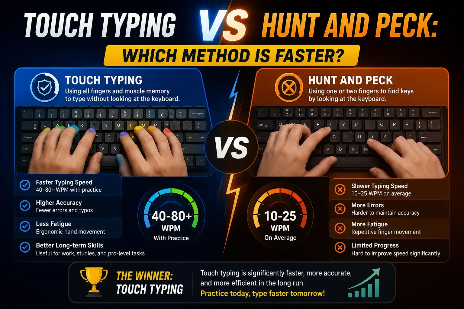 Touch Typing vs Hunt and Peck: Which Method Is Faster?